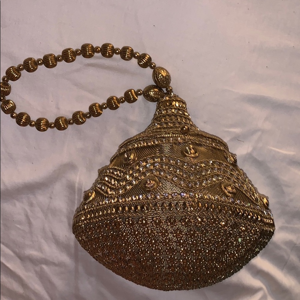 Thailand beaded crystal wristlet purse gold